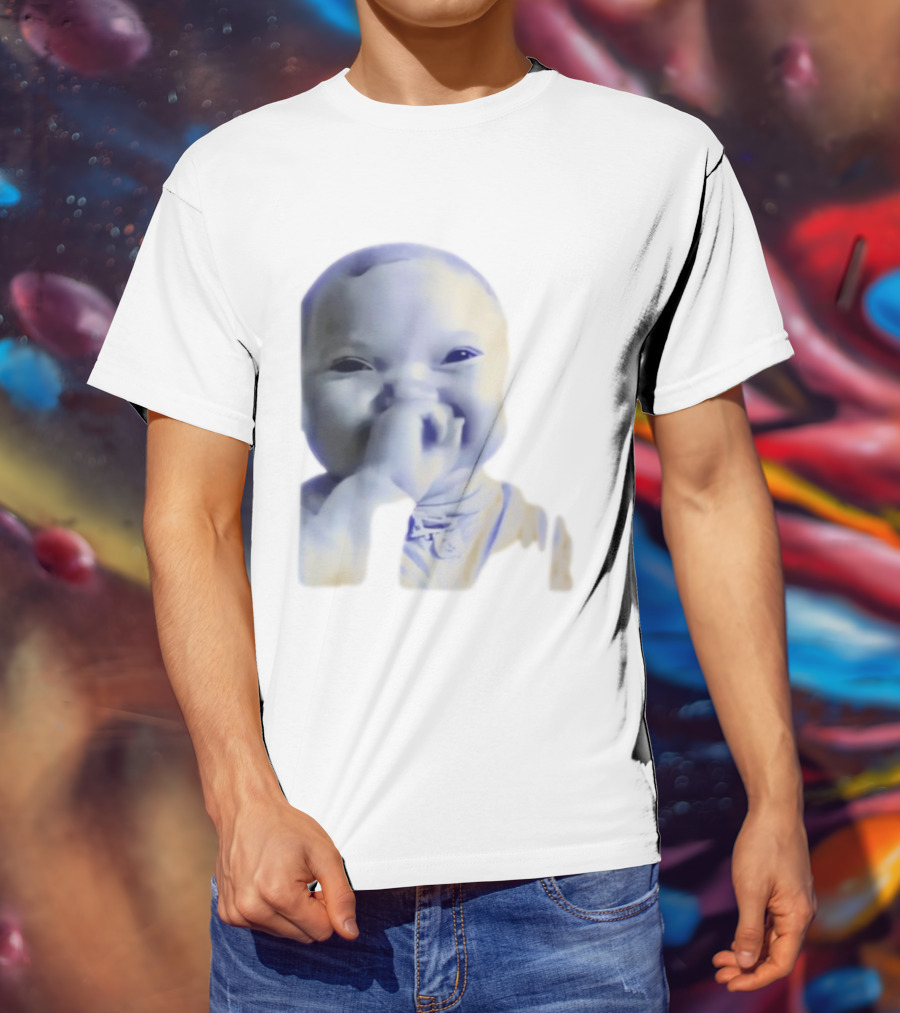 AI Baby Holding Laugh Meme Blue Tones T-Shirt