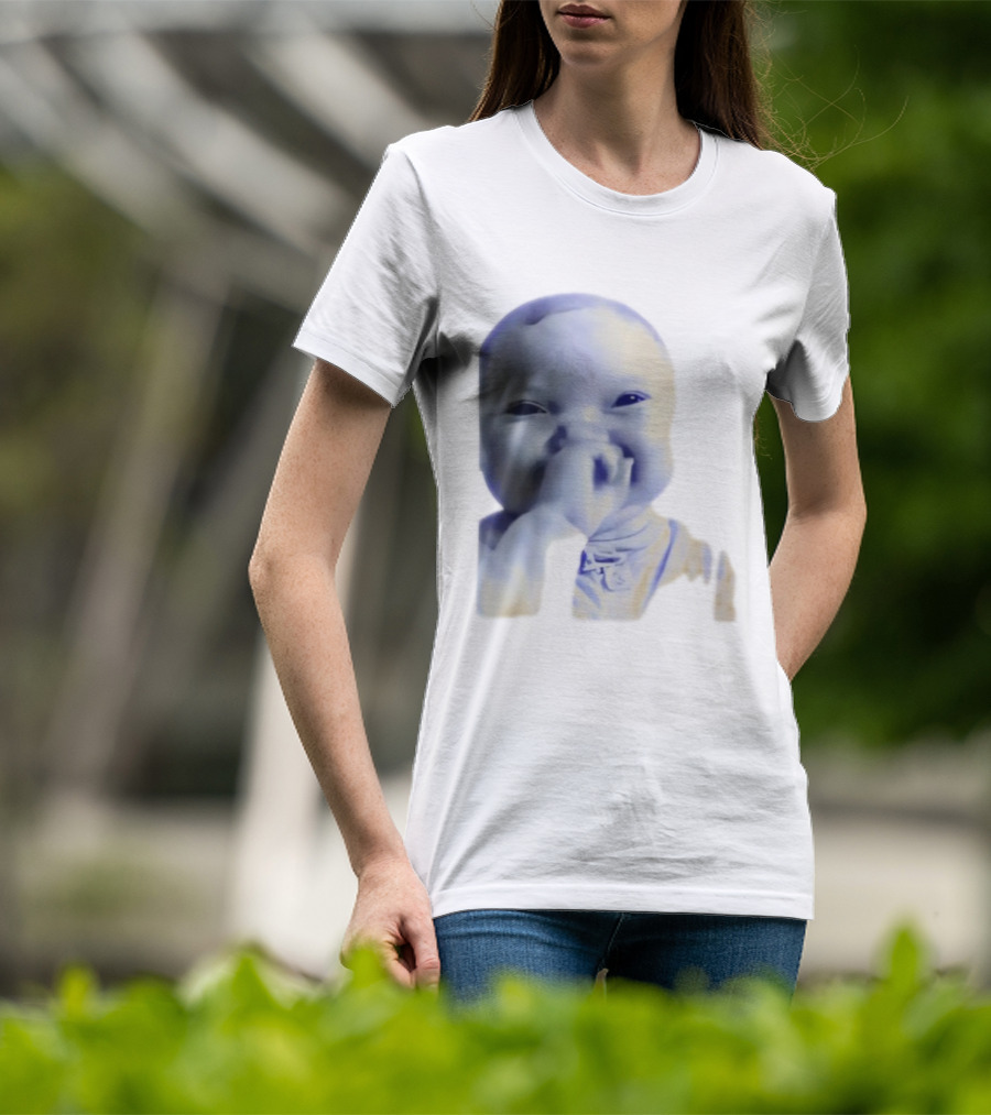 AI Baby Holding Laugh Meme Blue Tones T-Shirt