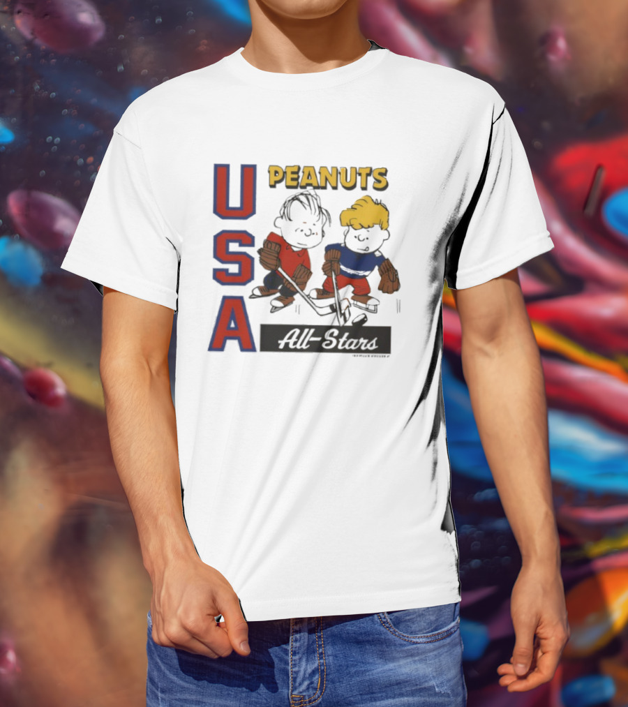 Peanuts USA All Stars Hockey Image With Charles M. Schulz Characters T-Shirt