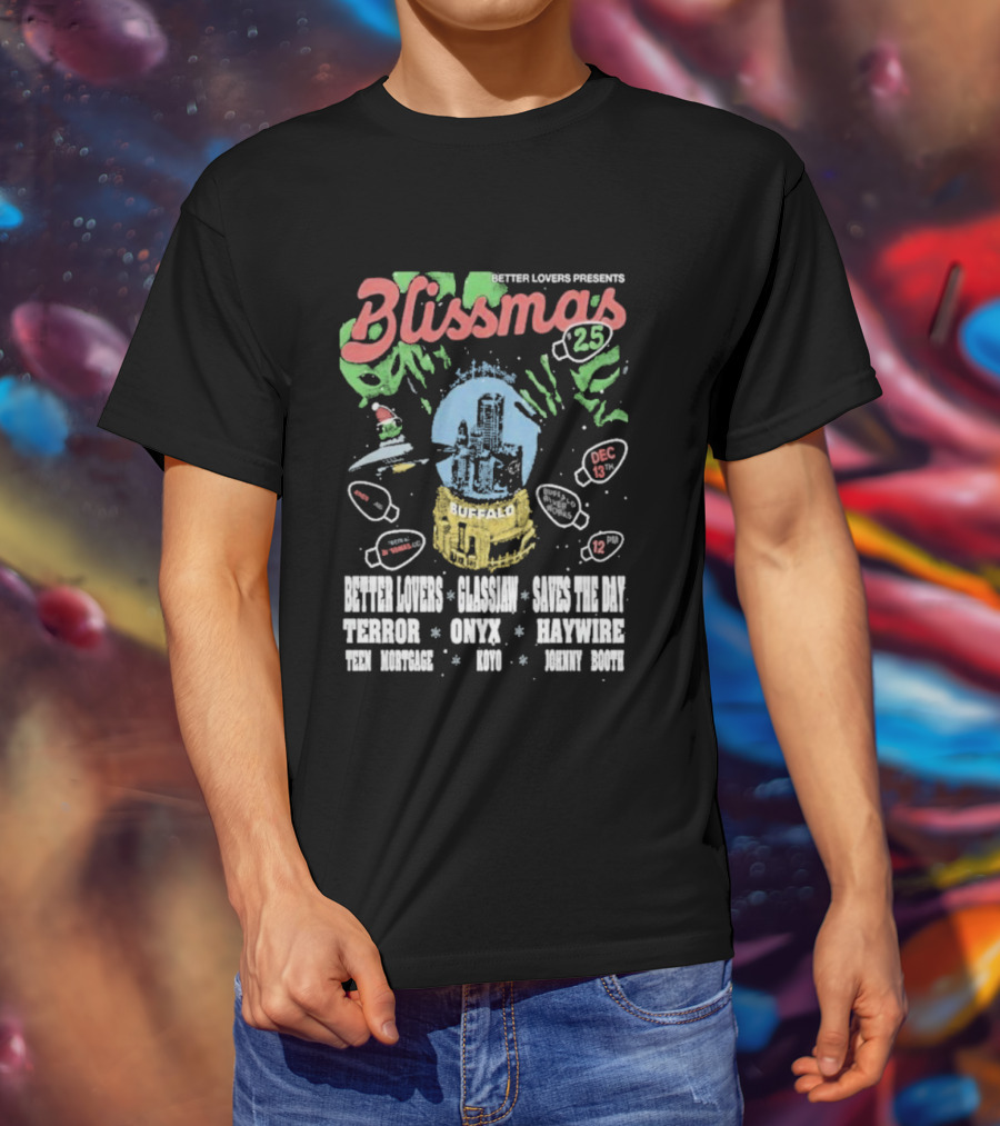 Better Lovers Presents Blissmas 25 Buffalo Riverworks 2025 With Glassjaw Cave In The Sky T-Shirt