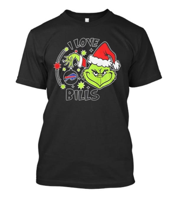 I Love Bills Grinch Santa Hat Christmas T-Shirt