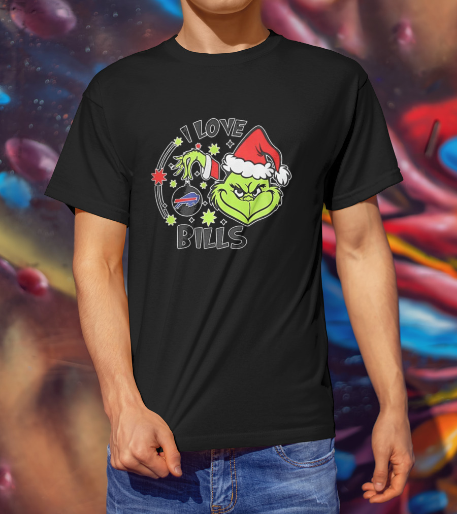 I Love Bills Grinch Santa Hat Christmas T-Shirt