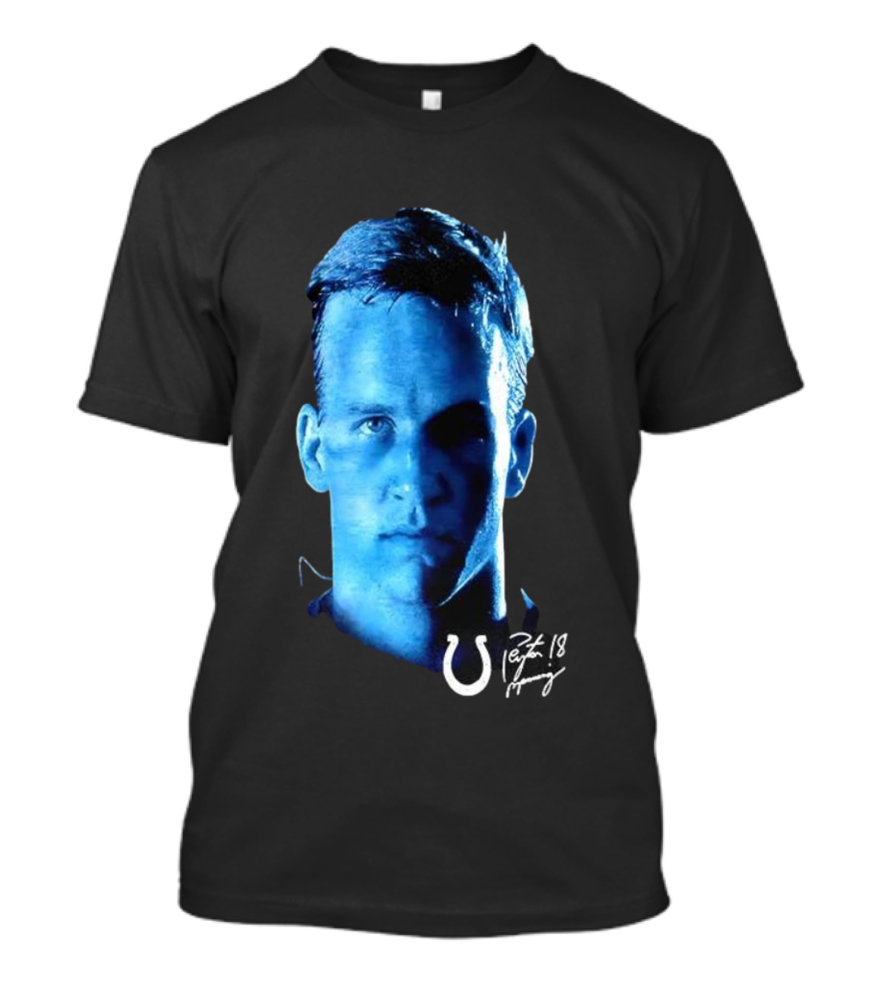 Peyton Manning Indianapolis Colts Number 18 2000s Signature Colts Logo T-Shirt
