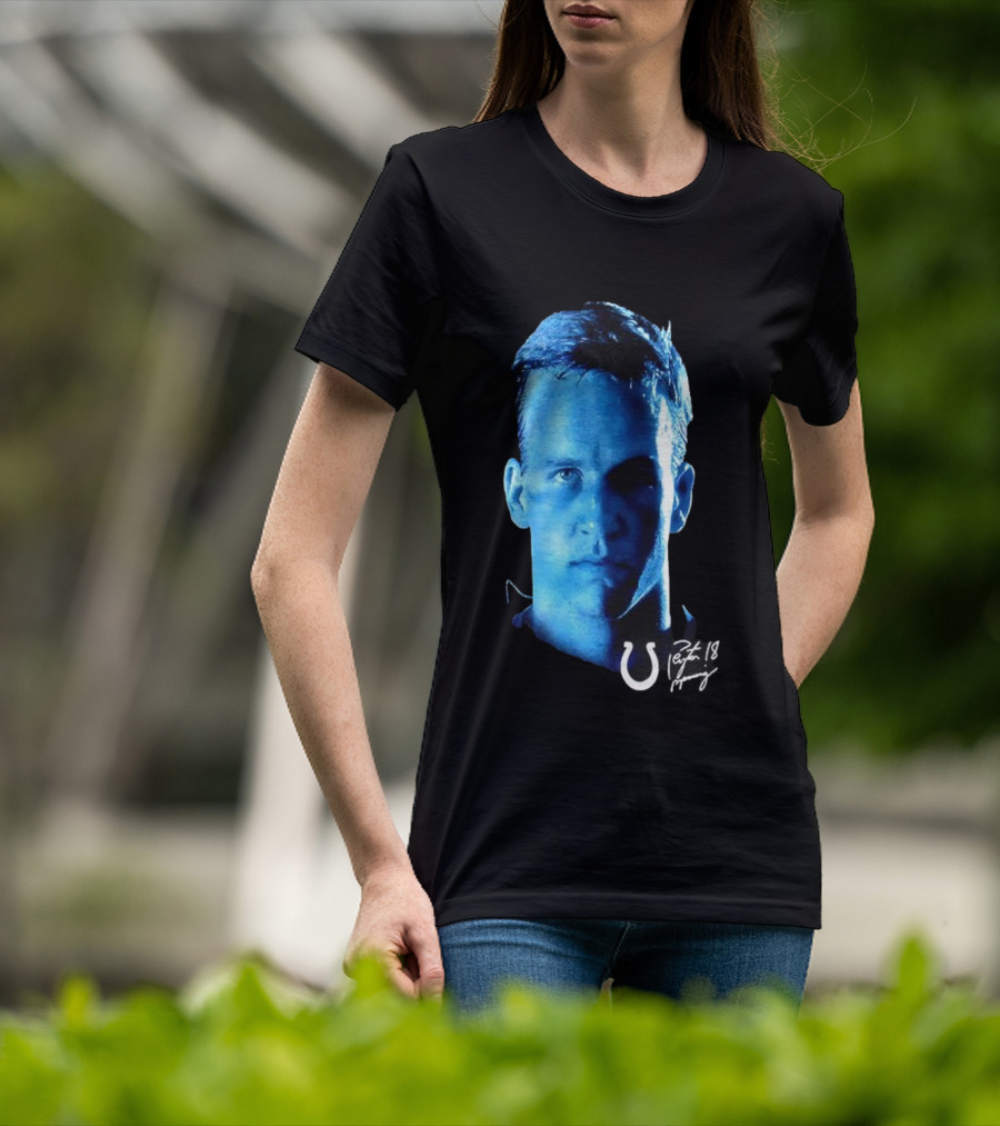 Peyton Manning Indianapolis Colts Number 18 2000s Signature Colts Logo T-Shirt