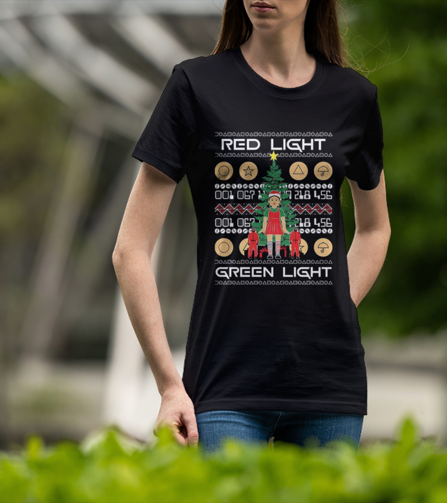 Squid Games Red Light Green Light Ugly Christmas Tree Coins T-Shirt