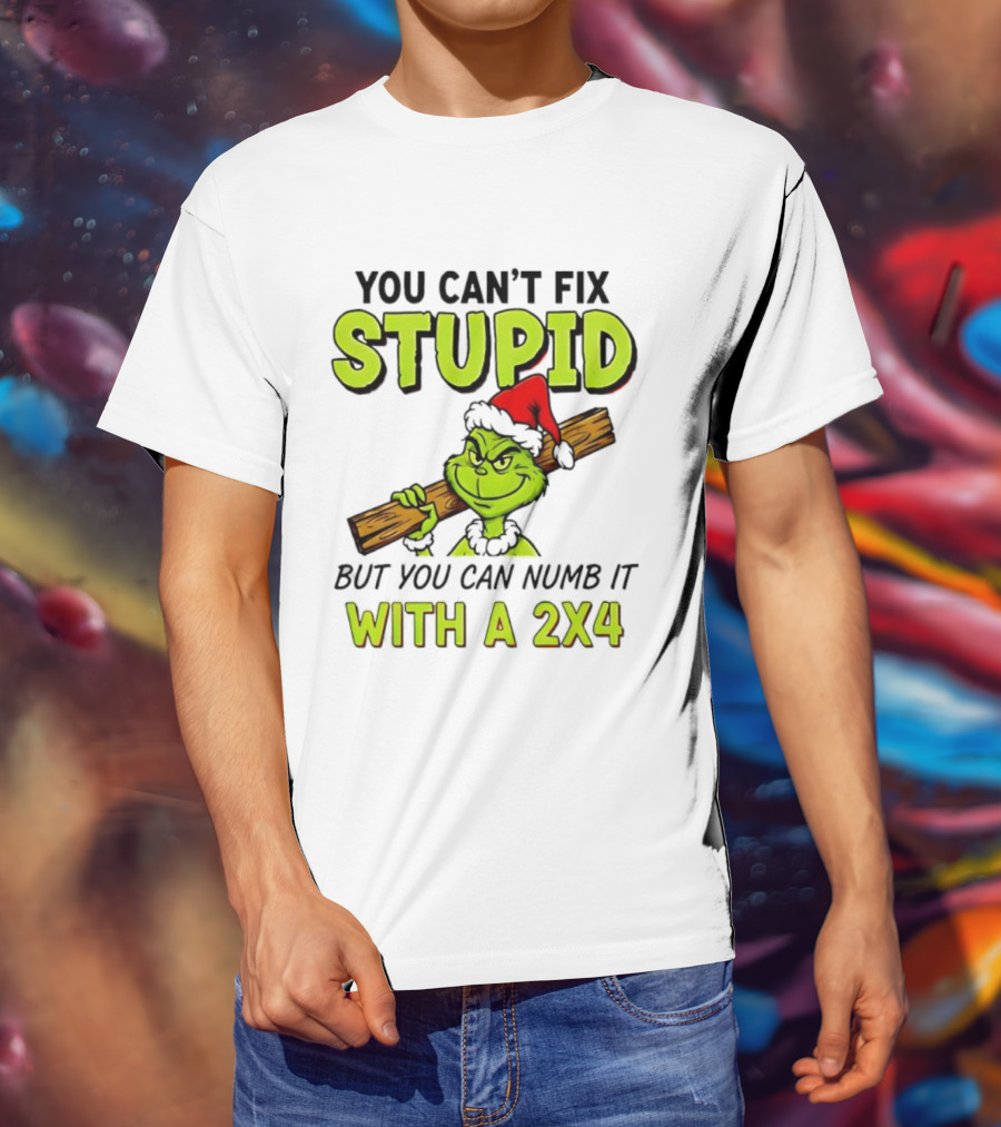 You Can't Fix Stupid Grinch Santa Hat Numb It With A 2x4 T-Shirt
