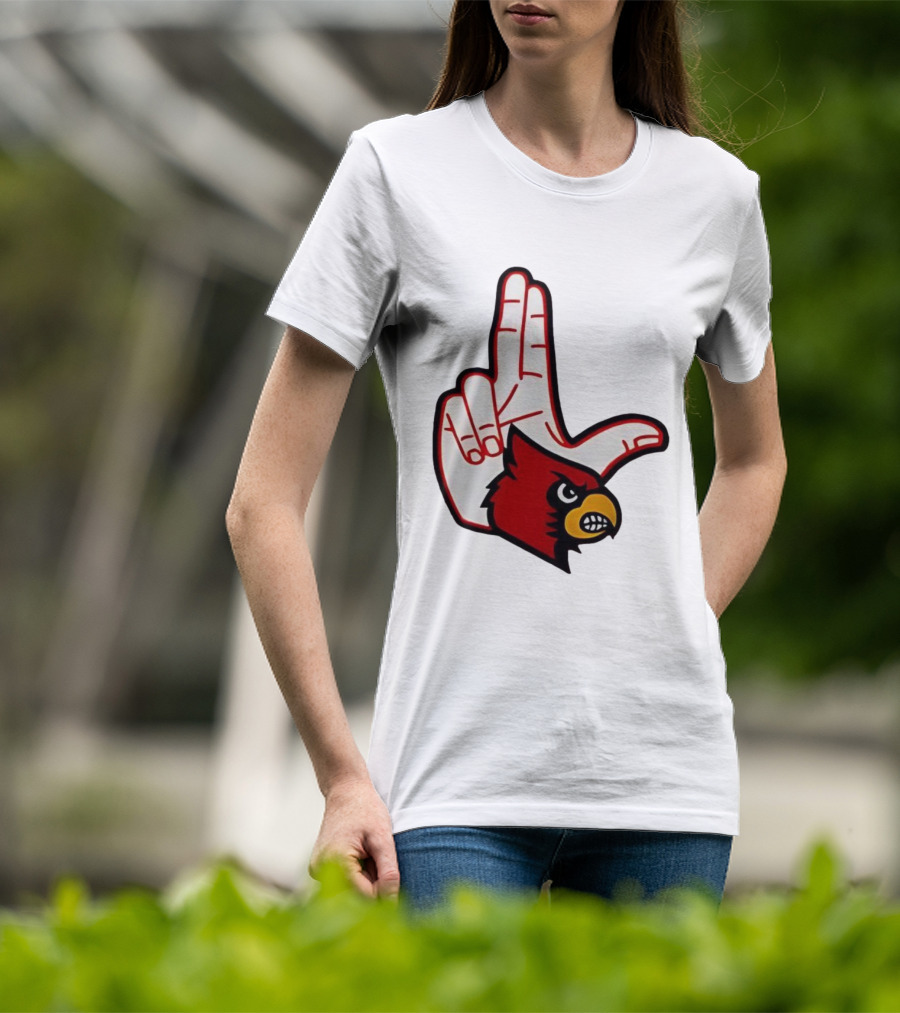 Louisville Cardinals 2025 L Hand Sign Mascot Football T-Shirt