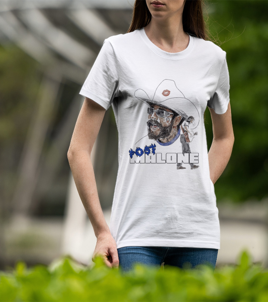 Post Malone Cowboy Hat Blue Flame Portrait T-Shirt