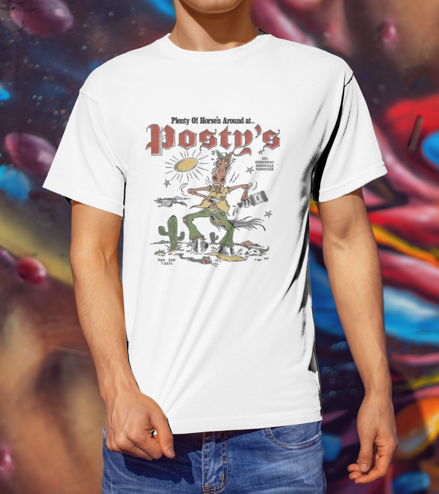 Post Malone Horse'n Around At Posty's 305 Broadway Nashville Tennessee Cowboy Theme T-Shirt