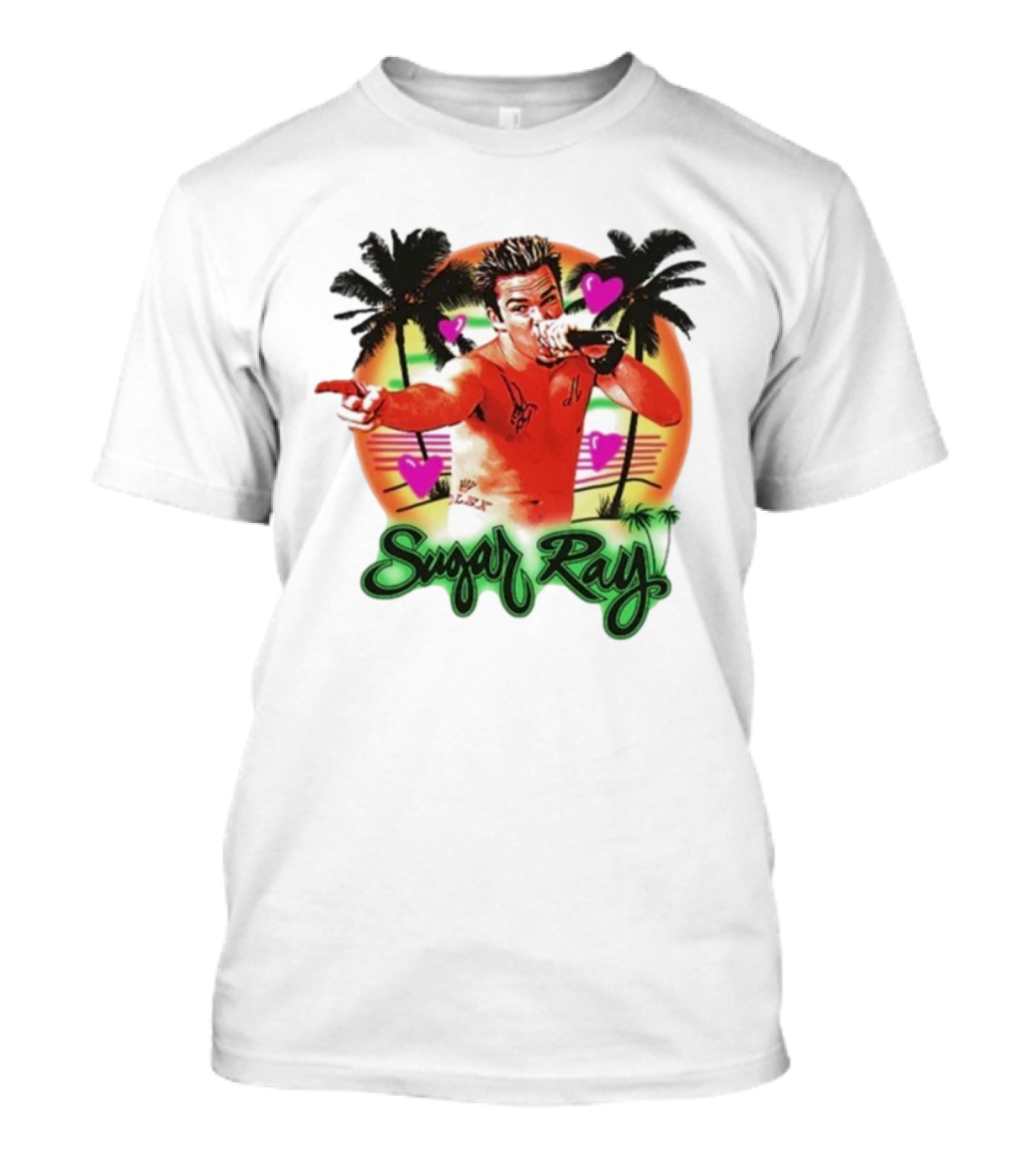 Sugar Ray Airbrush Beach Summer Vibes Palms And Hearts Retro Style T-Shirt
