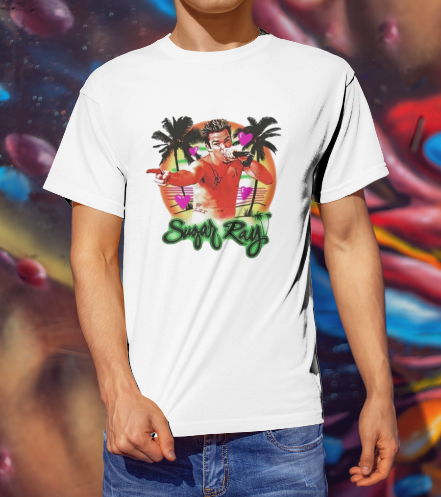 Sugar Ray Airbrush Beach Summer Vibes Palms And Hearts Retro Style T-Shirt