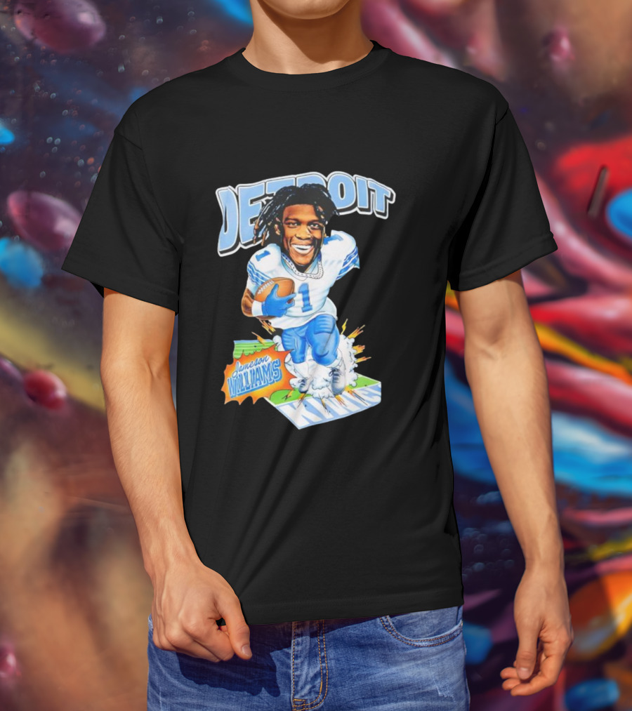 Jameson Williams Detroit Lions NFL Football Caricature Starburst T-Shirt