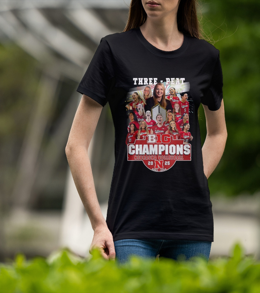 Nebraska Volleyball Three-Peat Big Champions 2025 T-Shirt