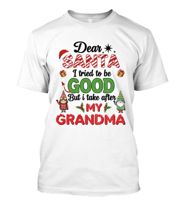 Dear Santa I Tried To Be Good But I Take After My Grandma Gnome Couple Christmas T-Shirt