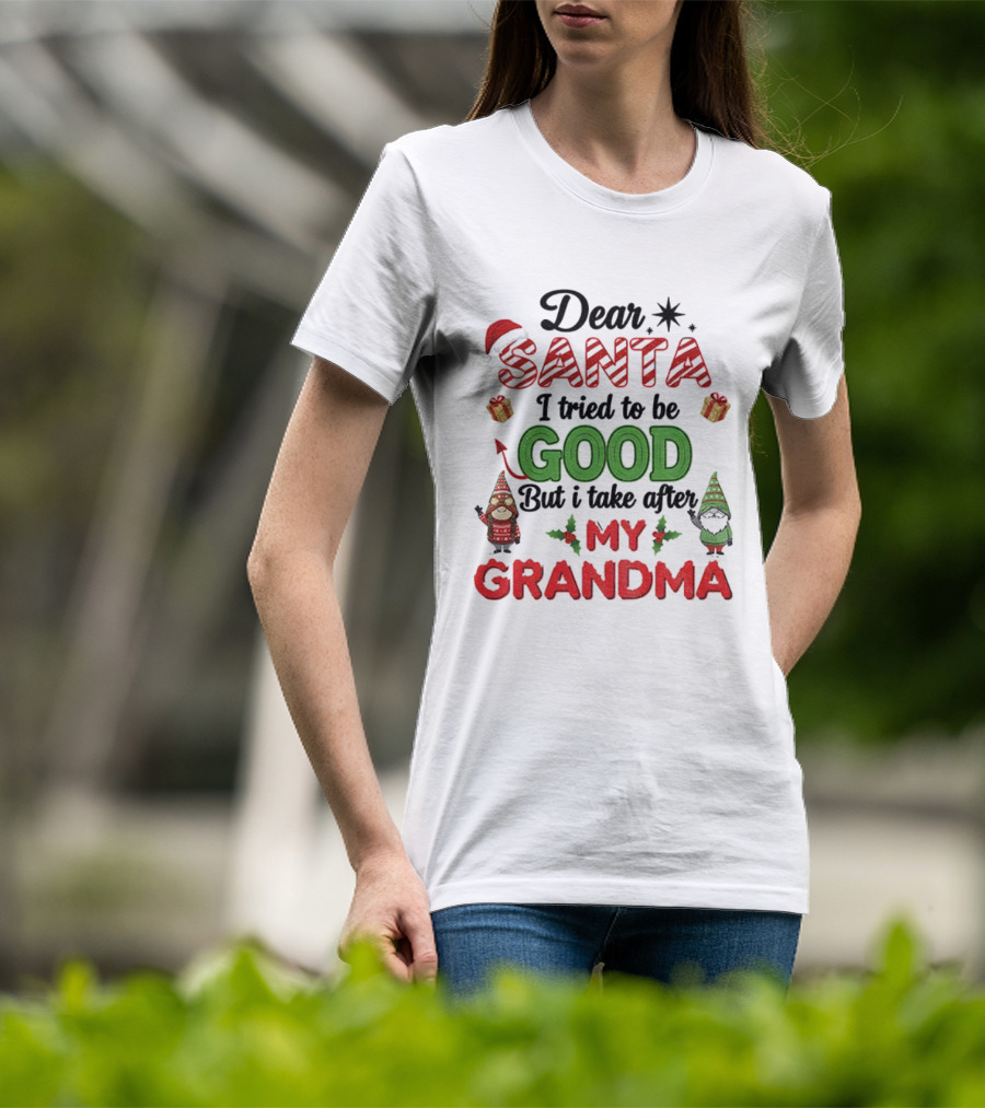 Dear Santa I Tried To Be Good But I Take After My Grandma Gnome Couple Christmas T-Shirt