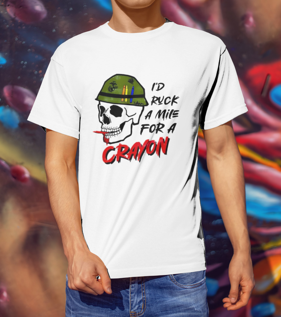 I'd Ruck A Mile For A Crayon Skull Military Helmet Marine Corps Crayons T-Shirt