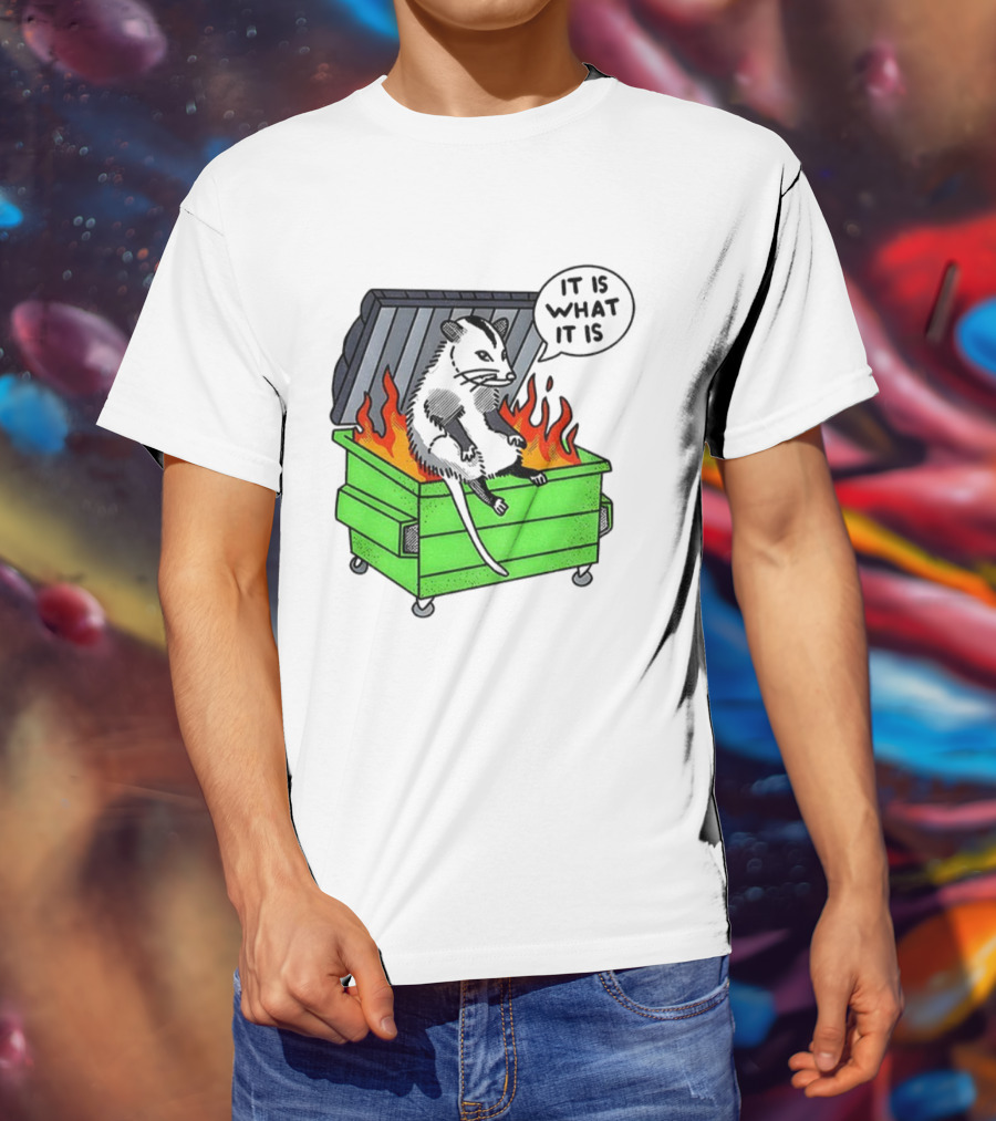 Possum Sitting In A Dumpster On Fire Saying It Is What It Is T-Shirt