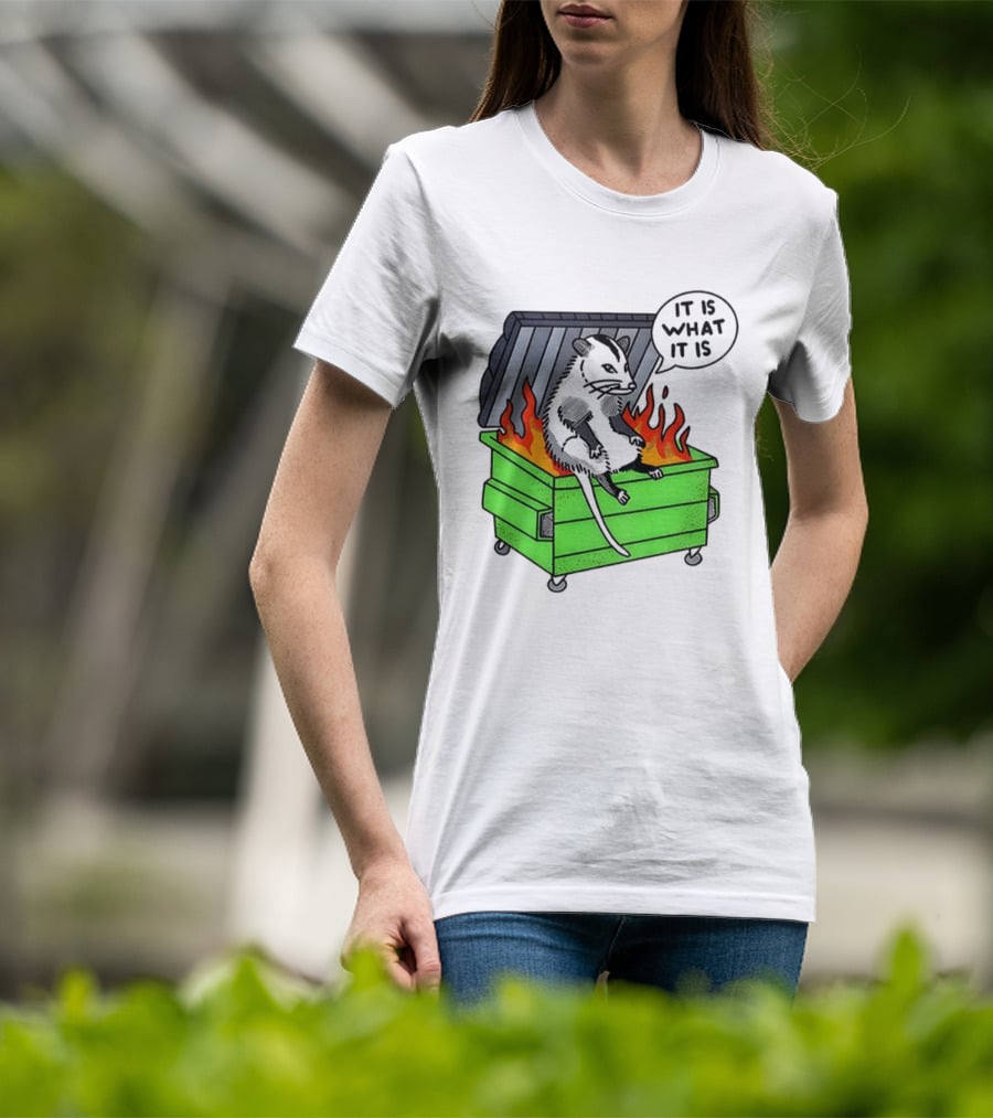 Possum Sitting In A Dumpster On Fire Saying It Is What It Is T-Shirt