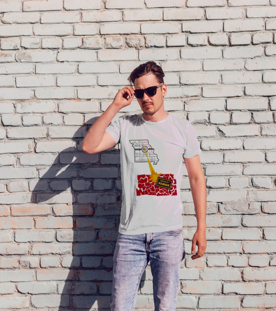 Missouri Map Blast Welcome To Kansas Sign Explosion T-Shirt