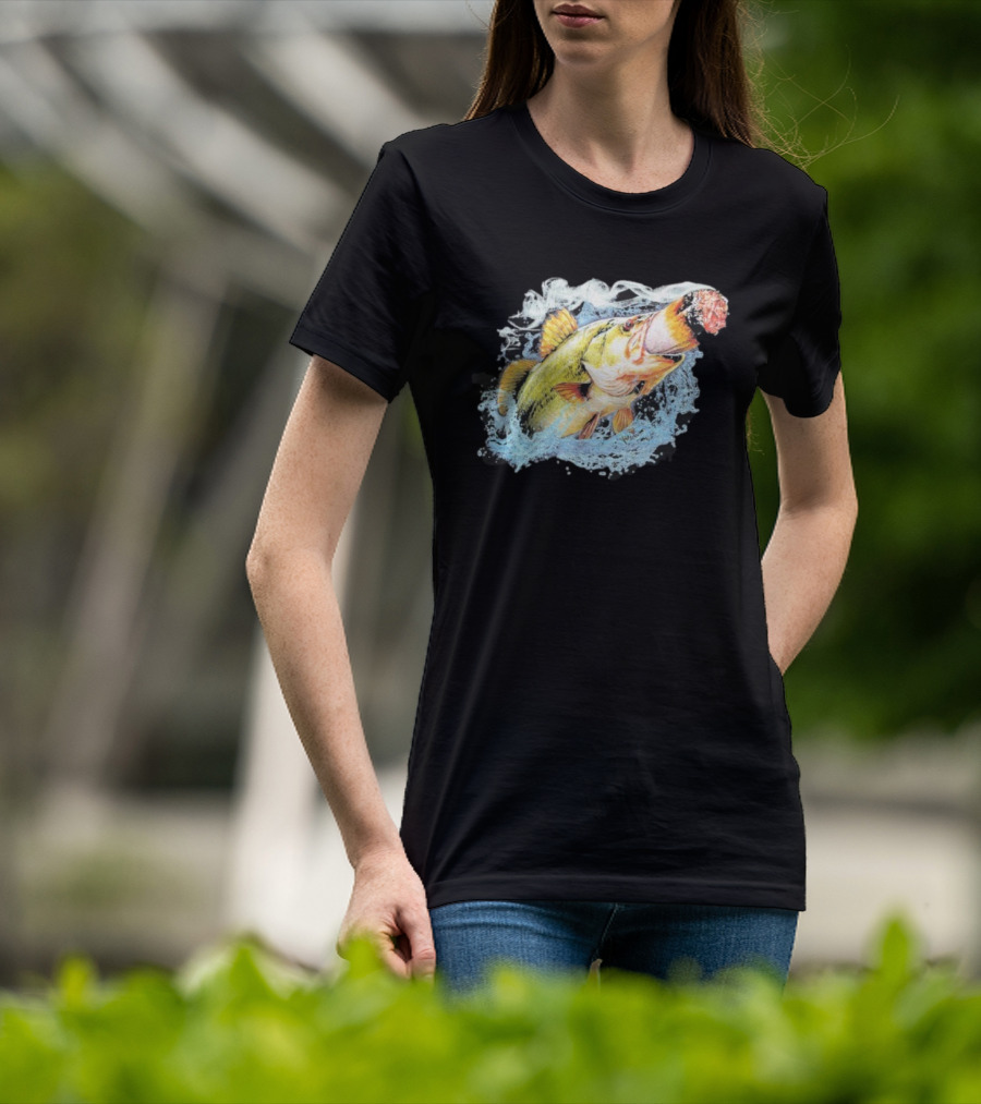 Fish Smokin A Bigass Doink Surreal Aquatic Design T-Shirt
