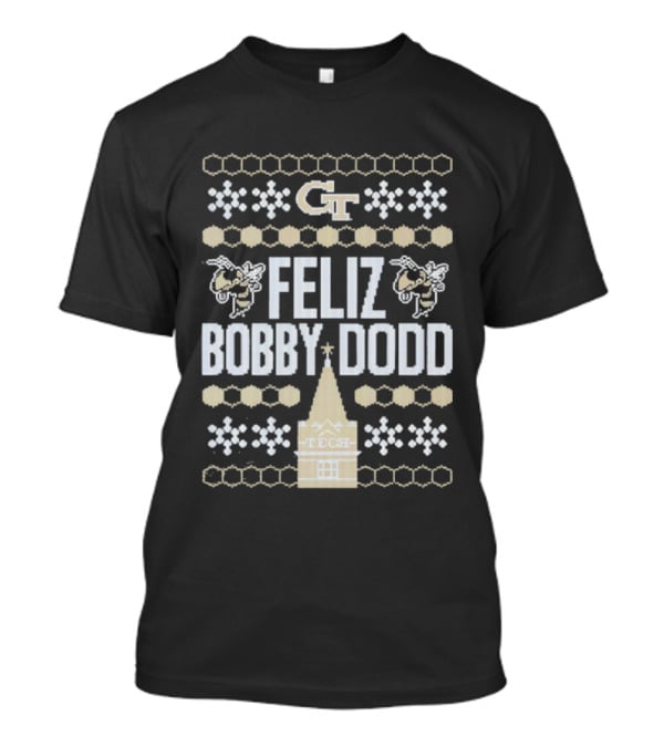 Georgia Tech GT Feliz Bobby Dodd Christmas Ornament Tech Snowflakes T-Shirt