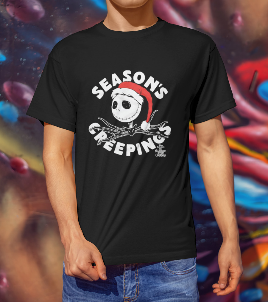 Season's Creepings Jack Skellington Santa Hat Christmas T-Shirt