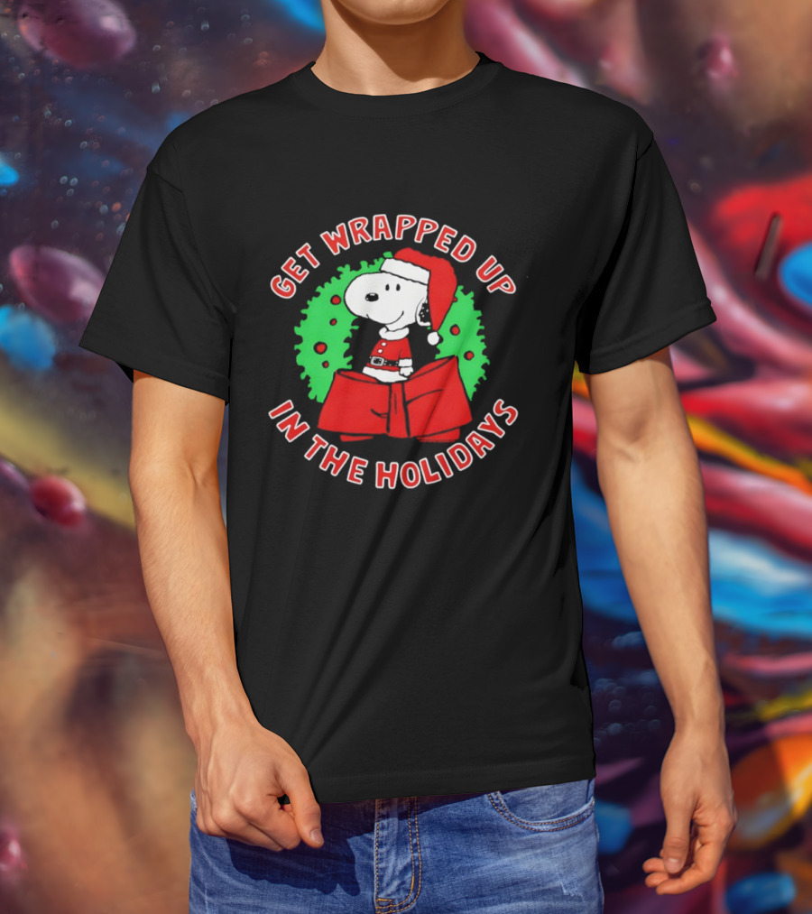 Peanuts Snoopy Get Wrapped Up In The Holidays Santa Christmas T-Shirt