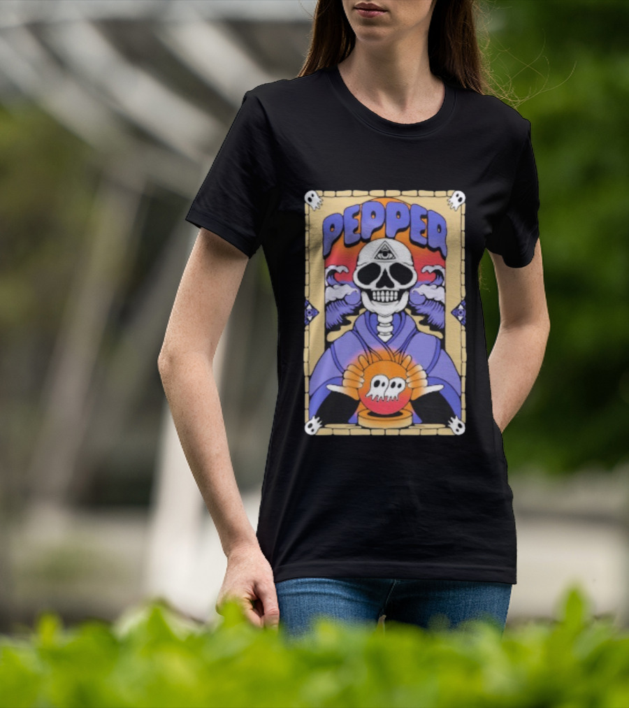 Pepper Skull Fortune Teller Crystal Ball And All-Seeing Eye T-Shirt