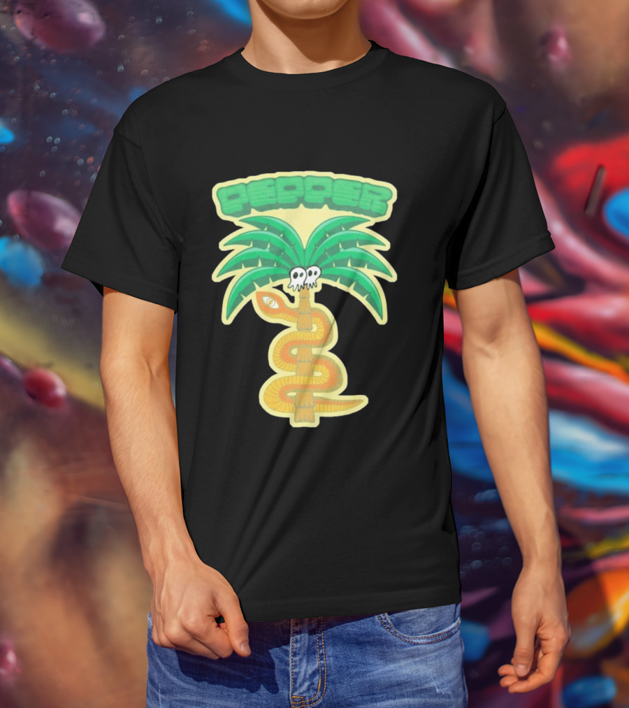 Pepper Skull Eyed Snake Wrapped Palm Tree T-Shirt