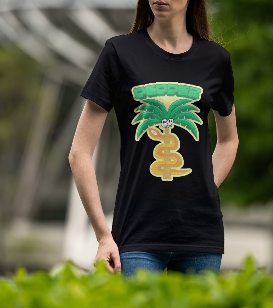 Pepper Skull Eyed Snake Wrapped Palm Tree T-Shirt
