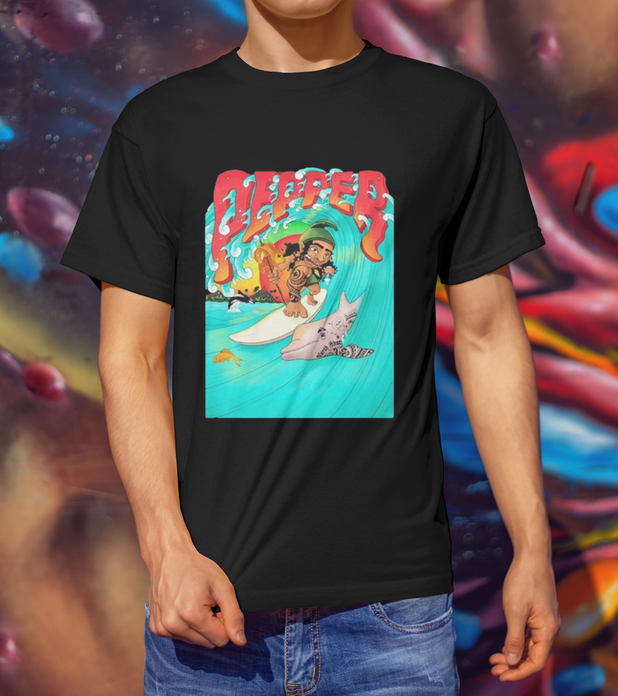 Pepper Surfer Riding Waves With Tattooed Dolphin T-Shirt