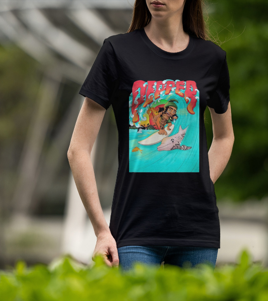 Pepper Surfer Riding Waves With Tattooed Dolphin T-Shirt
