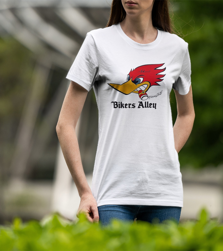 Woody Bikers Alley Cartoon Character Head With Bandana T-Shirt