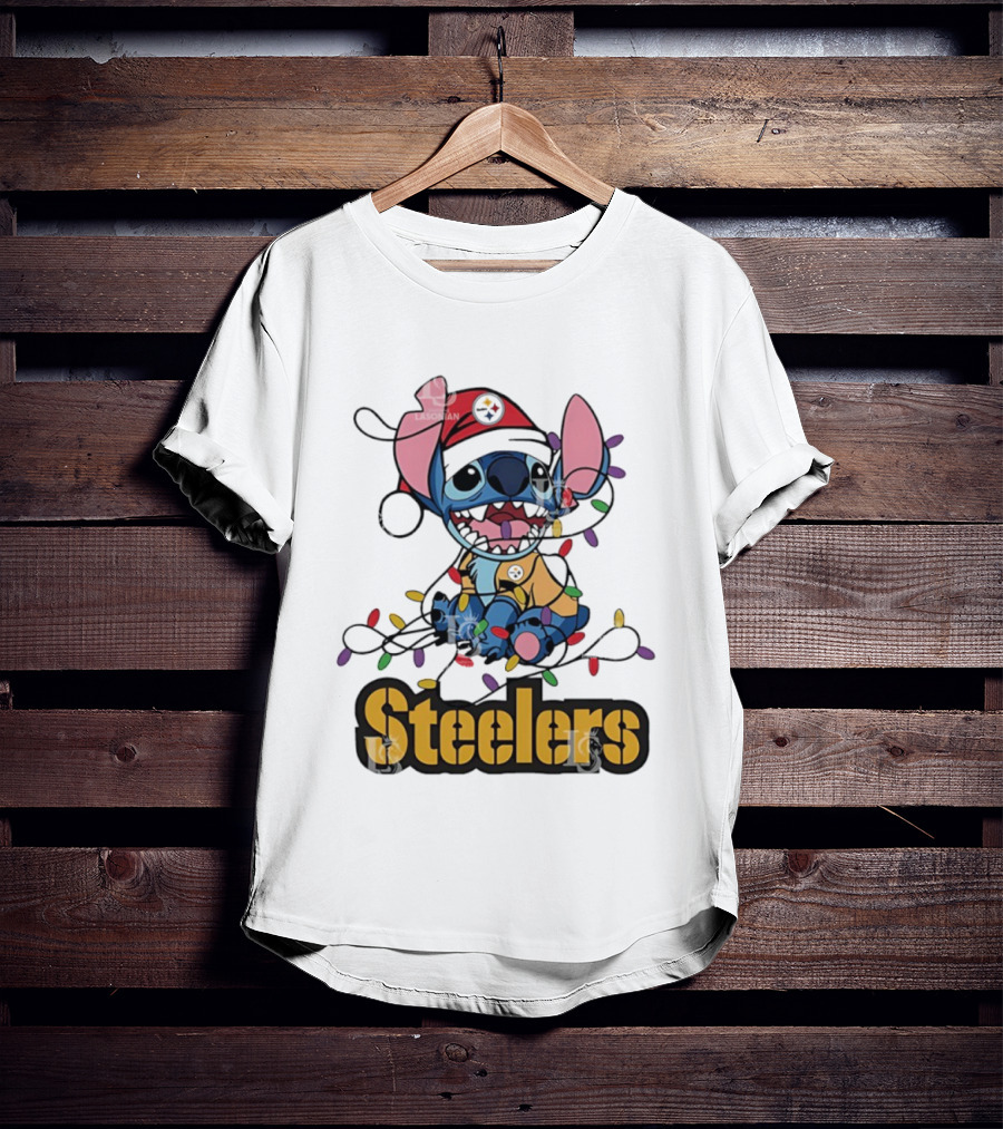 Steelers Stitch Christmas Lights Ornament T-Shirt