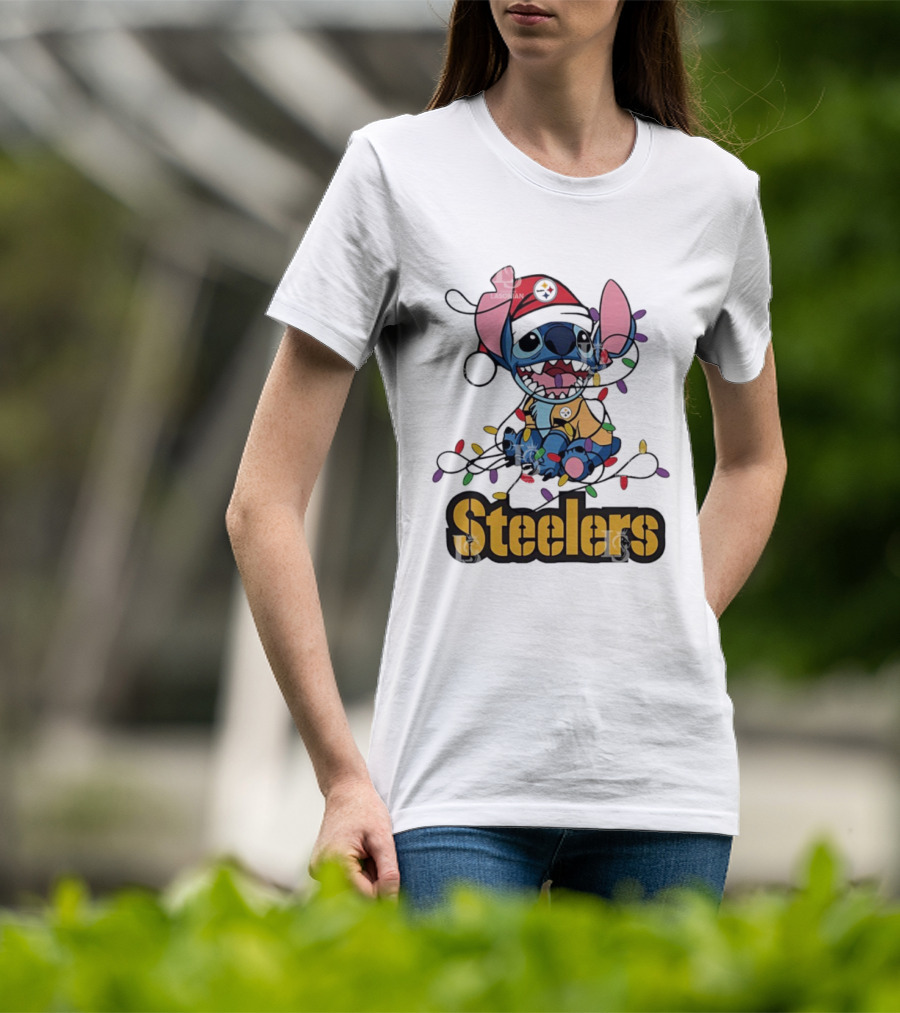 Steelers Stitch Christmas Lights Ornament T-Shirt