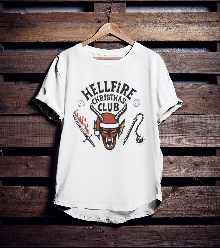 Hellfire Christmas Club Santa Skull With Horns And Fire Sword T-Shirt
