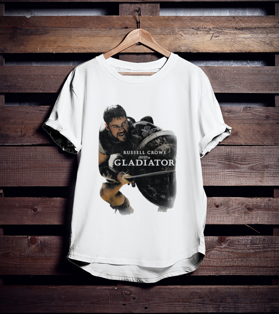 Russell Crowe Gladiator Ridley Scott Movie Character Shield Sword T-Shirt
