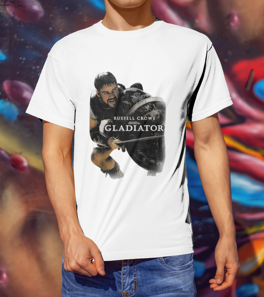 Russell Crowe Gladiator Ridley Scott Movie Character Shield Sword T-Shirt