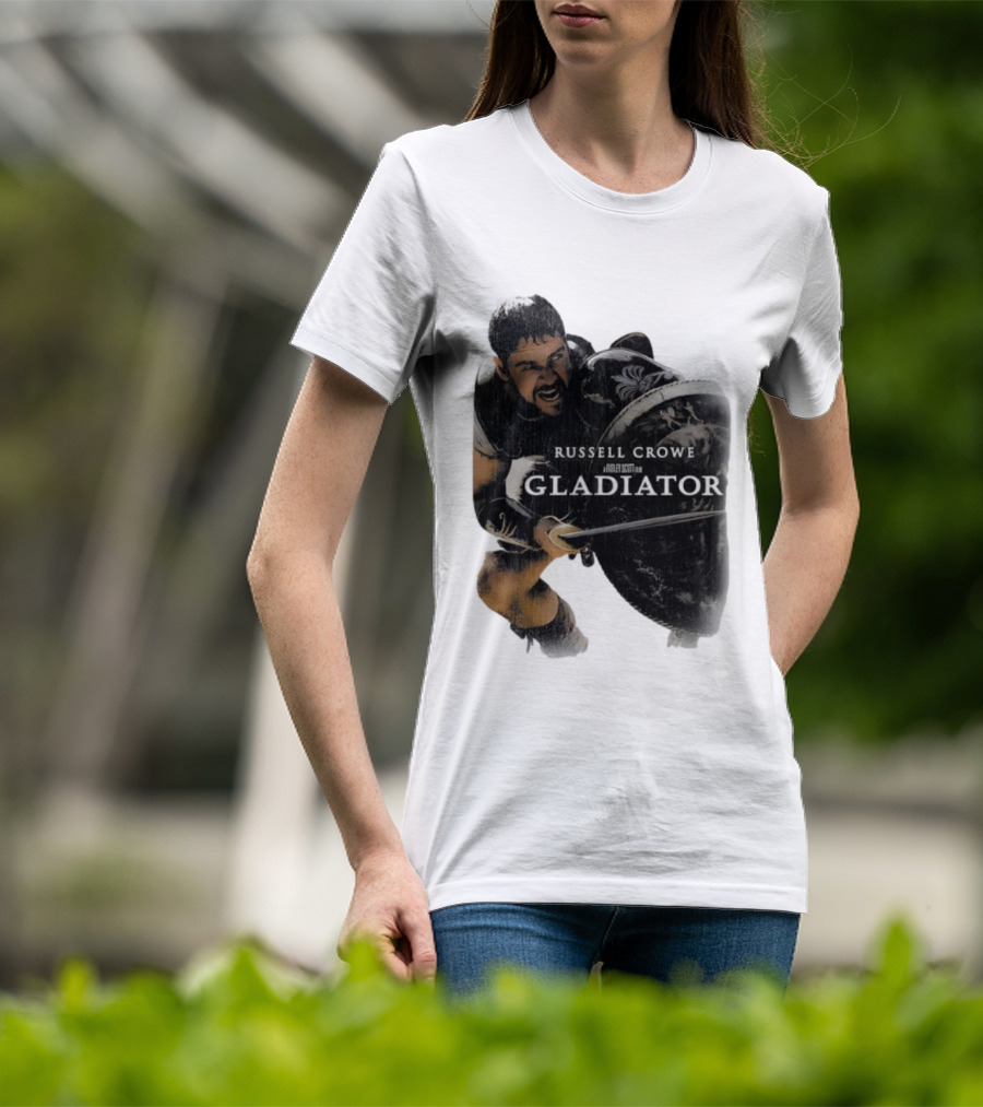 Russell Crowe Gladiator Ridley Scott Movie Character Shield Sword T-Shirt