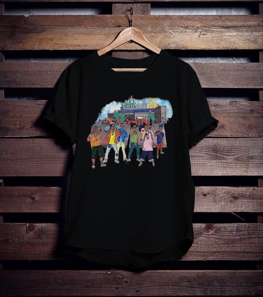 Cascade Hip Hop Enthusiasts Cartoon Characters In Urban Scene T-Shirt