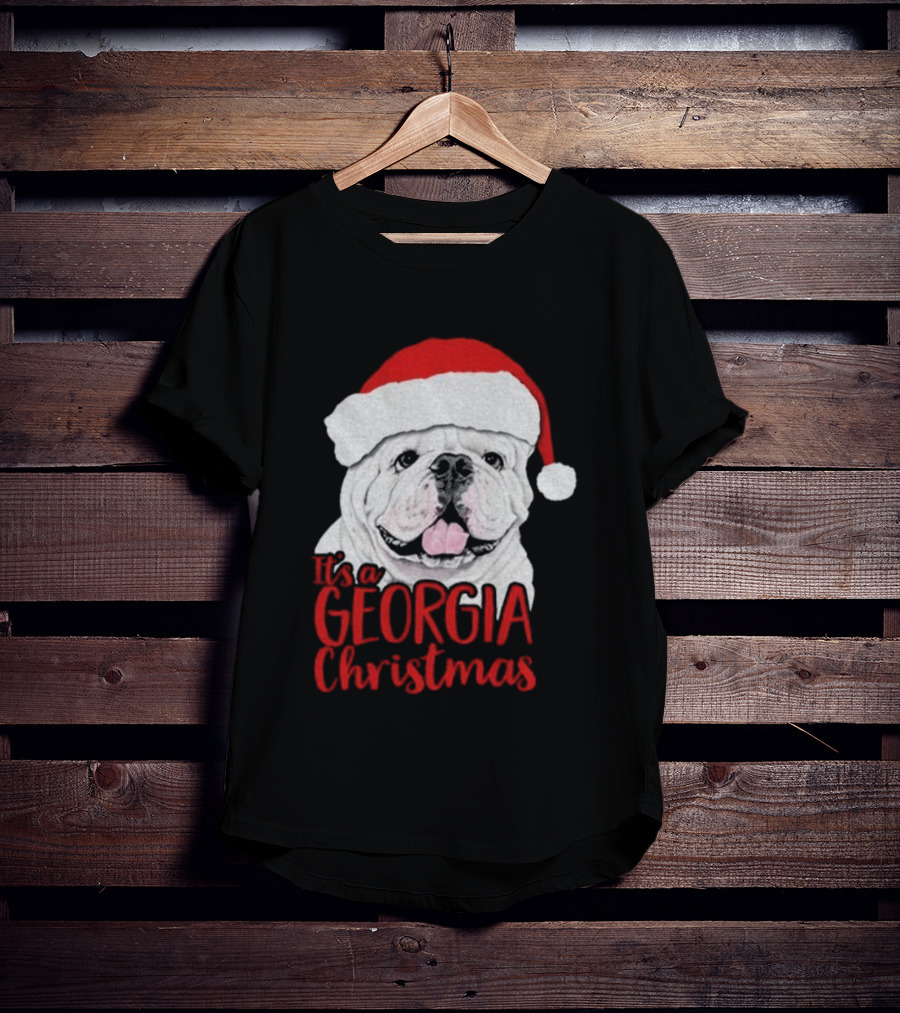 Georgia Bulldogs 2025 It's A Georgia Christmas Santa Bulldog T-Shirt