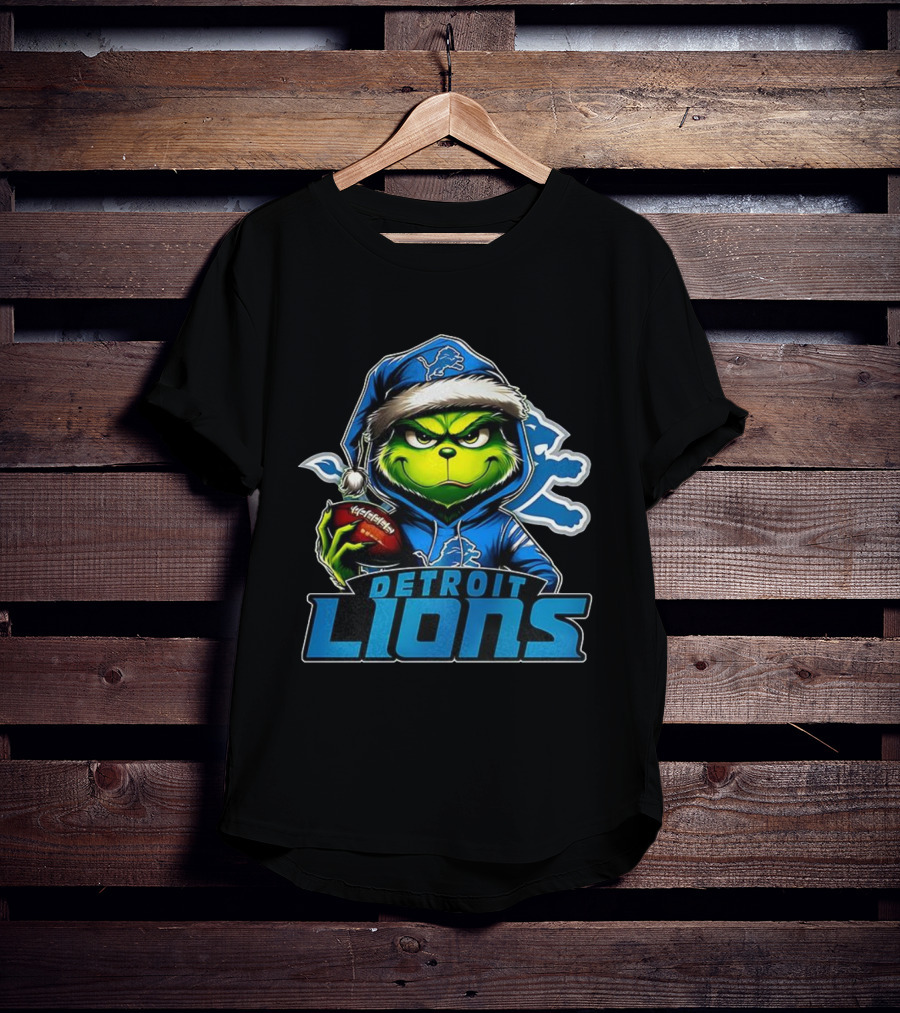 Detroit Lions NFL Grinch Christmas Football Theme T-Shirt