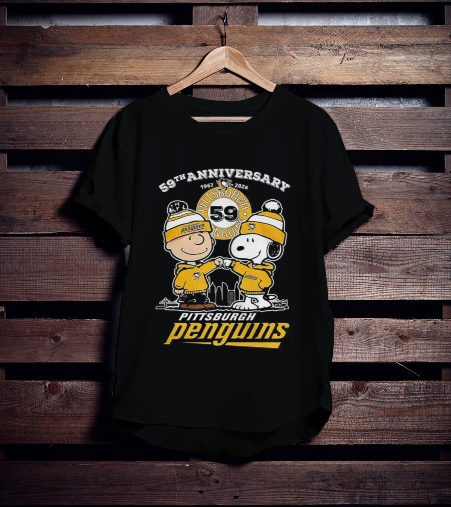 Snoopy Charlie Brown Pittsburgh Penguins 59th Anniversary 1967-2026 T-Shirt