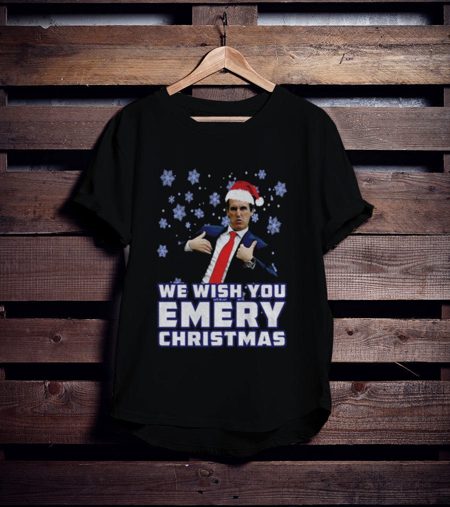 Unai Emery Santa Hat We Wish You Emery Christmas Holiday Design T-Shirt
