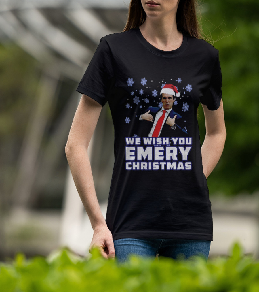 Unai Emery Santa Hat We Wish You Emery Christmas Holiday Design T-Shirt