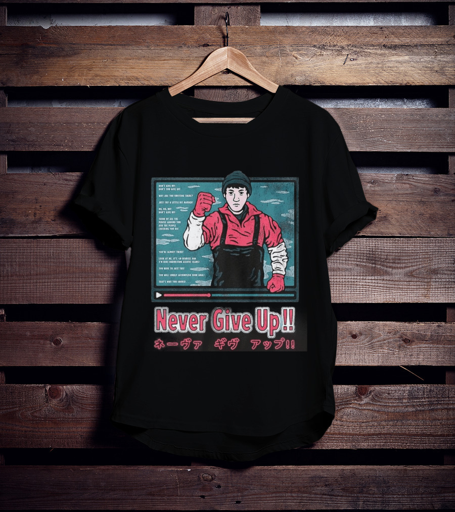 Never Give Up Matsuoka Shuzo Motivational Cartoon Japanese T-Shirt