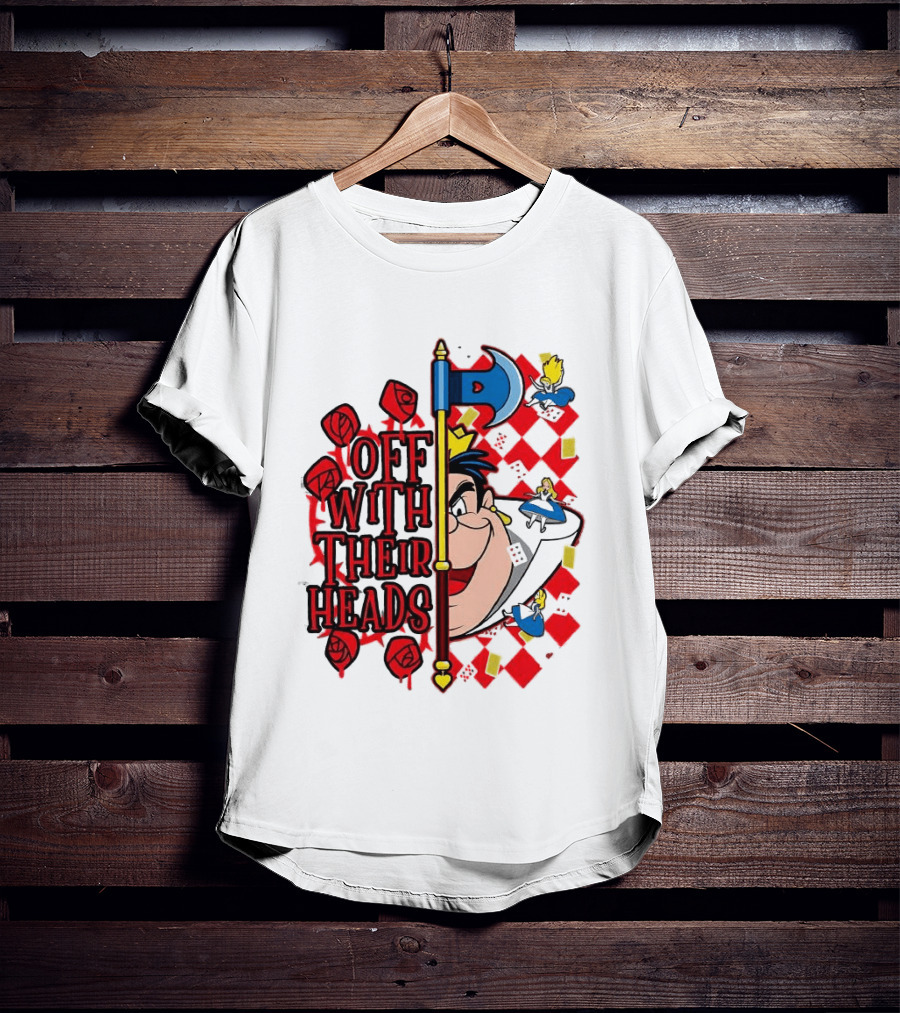 Off With Their Heads Queen Hearts Alice In Wonderland Axe Chessboard Cartoon T-Shirt