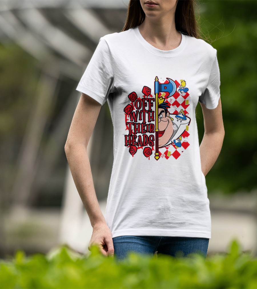 Off With Their Heads Queen Hearts Alice In Wonderland Axe Chessboard Cartoon T-Shirt