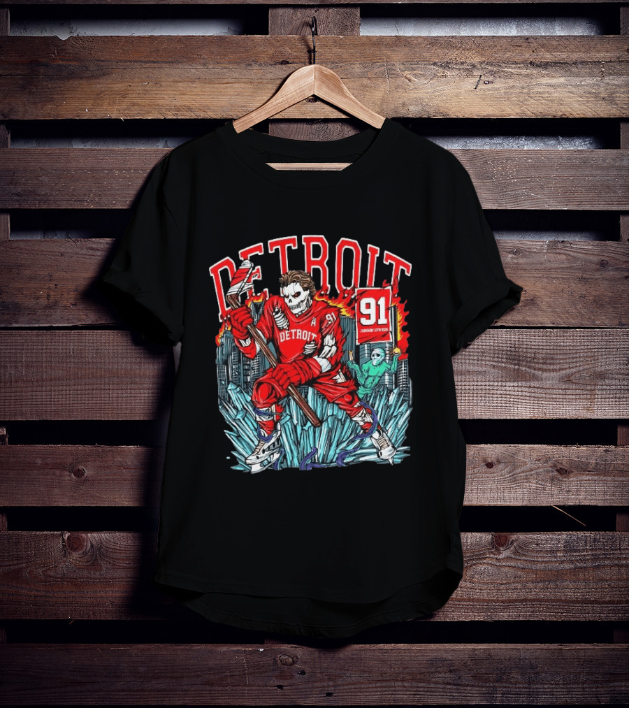 Detroit Red Wings Skeleton Hockey Player 91 January 17th 2026 T-Shirt