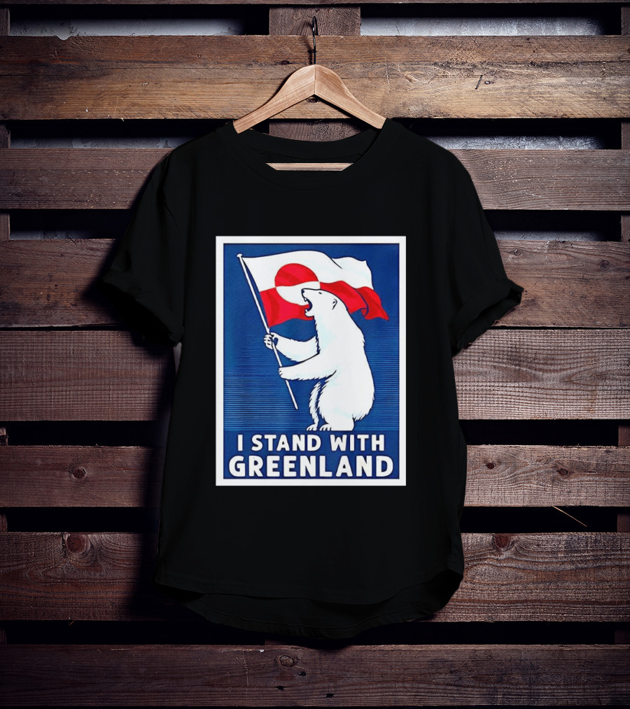 I Stand With Greenland Polar Bear Holding Flag Solidarity Banner T-Shirt